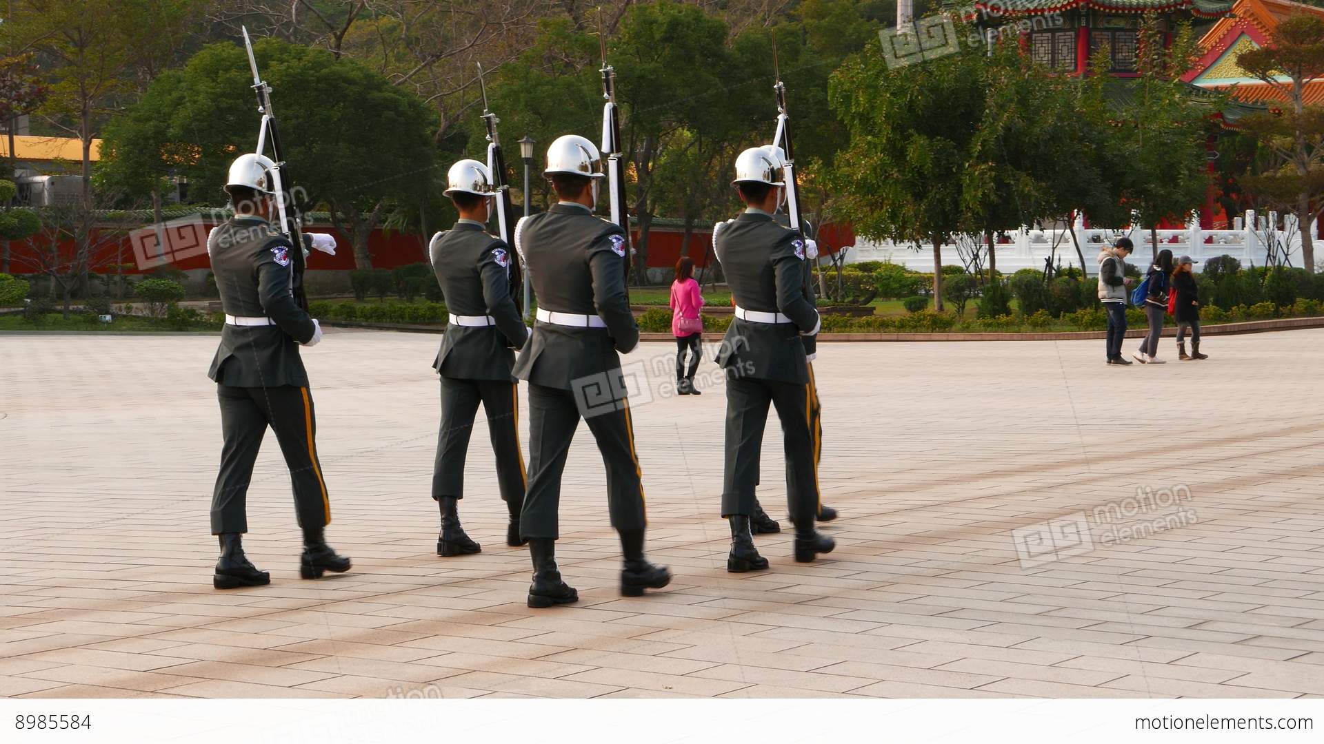 Soldier Troop In Parade Uniform March Away On Square, Martyr Shrine 영상 ...